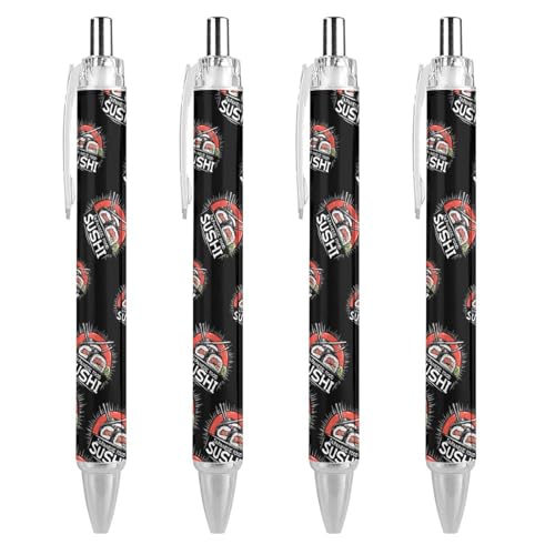TopZeDeals Sushi japanische Lebensmittel-Kugelschreiber, 0,5 mm, feine Spitze, einziehbare Kugelschreiber, flexibel, runder Schaft, Arbeitsstift, 4 Stück von TopZeDeals