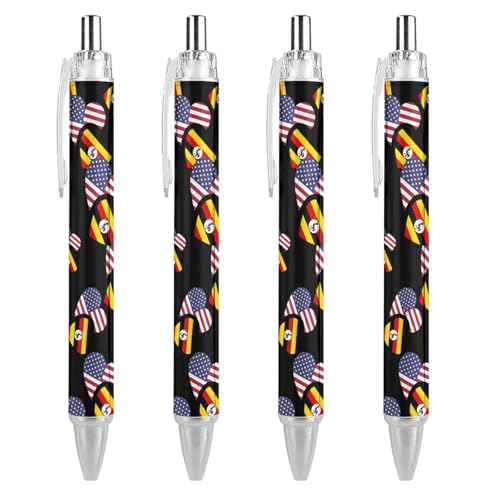 TopZeDeals Uganda Kugelschreiber mit US-Flagge, 0,5 mm, feine Spitze, einziehbare Kugelschreiber, flexibel, runder Schaft, Arbeitsstift, 4 Stück von TopZeDeals