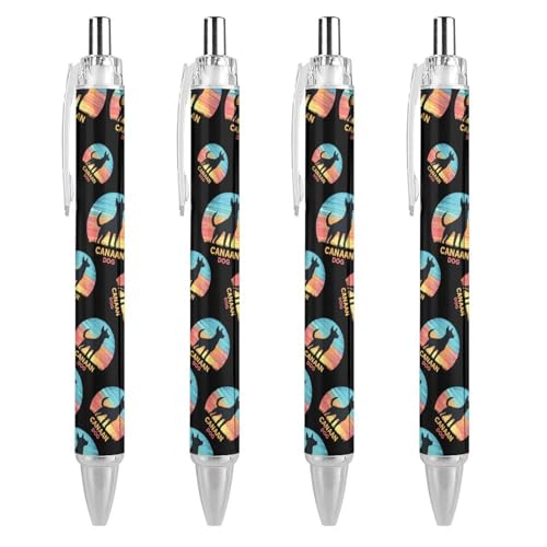 TopZeDeals Vintage Canaan Dog Kugelschreiber, 0,5 mm, feine Spitze, einziehbare Kugelschreiber, flexibel, runder Schaft, Arbeitsstift, 4 Stück von TopZeDeals