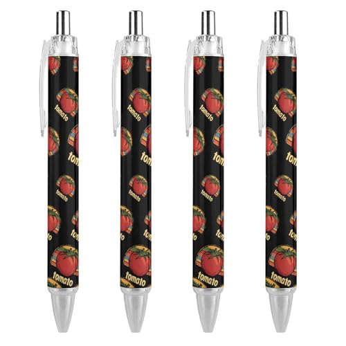 TopZeDeals Vintage Tomato Druckkugelschreiber, schwarze Tinte, Kugelschreiber, 0,5 mm, glattes Schreiben, Notizen, Zubehör für Büro, 4 Stück von TopZeDeals