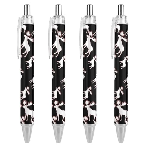 TopZeDeals Weiße Elch-Silhouette-Kugelschreiber, 0,5 mm, feine Spitze, einziehbare Kugelschreiber, flexibel, runder Schaft, Arbeitsstift, 4 Stück von TopZeDeals