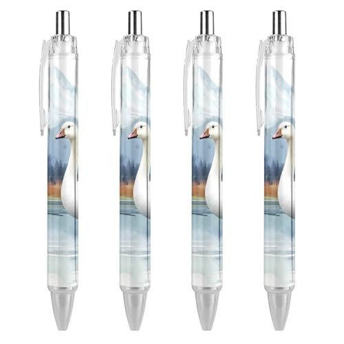 TopZeDeals Zwei Schneegänse Aquarell-Kugelschreiber, 0,5 mm, feine Spitze, einziehbare Kugelschreiber, flexibel, runder Schaft, Arbeitsstift, 4 Stück von TopZeDeals
