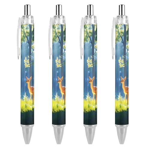 Two Deer in The Forests Kugelschreiber, 0,5 mm, feine Spitze, einziehbare Kugelschreiber, flexibel, runder Schaft, Arbeitsstift, 4 Stück von TopZeDeals