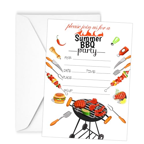 Topabel Sommer-Grillparty-Einladungen mit Umschlägen, 10,2 x 15,2 cm, 20 Stück, Sommer-Grill-Party-Einladungskarten für Kinder, Teenager, Erwachsene von Topabel