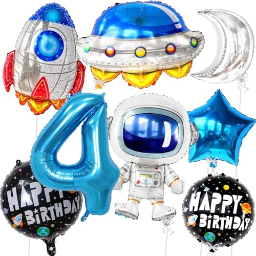 Riesen Weltraum 4 Luftballons Erster Geburtstag Set - 101.6 cm 8 Stück | Erste Reise um die Sonne Luftballons | Zahl 4 Luftballon Weltraum Geburtstag Ballons für 4. Reise um die Sonne von Topartyee