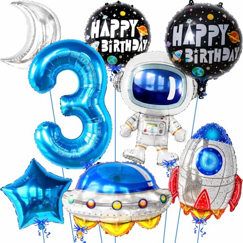 Riesiger Weltraum 3rd Luftballons Erster Geburtstag Set - 101.6 cm 8 Stück | Erste Reise Um Die Sonne Luftballons | Nummer 3 Ballon, Weltraum Geburtstag Ballons für 1. Reise Um die Sonne von Topartyee