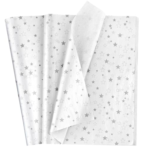 Topeedy Seidenpapier-Geschenkpapier, Weiß, 50 Blatt, 35 x 50 cm, silberfarbener Stern, Seidenpapier zum Verpacken von Weihnachten, Erntedankfest, Hochzeit, Geburtstag, Geschenkboxen oder Topeedy Seidenpapier-Geschenkpapier, Weiß, 50 Blatt, 35 x 50 cm, silberfarbener Stern, Seidenpapier zum Verpacken von Weihnachten, Erntedankfest, Hochzeit, Geburtstag, Geschenkboxen oder von Topeedy