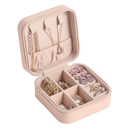 Topershow Schmuckkästchen Klein, Schmuckaufbewahrung Reise, Schmuckschatulle für Mädchen, Jewellery Box Tragbar, Schmuck Reiseetui Organizer für Ohrringe, Ringe,Armbänder, Halsketten, Geschenk (Rosa) von Topershow