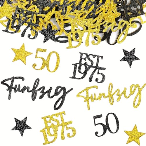 150 Stück 50 Geburtstag Konfetti Schwarz Gold Glitzer Streudeko Tischdeko Party Deko Geburtstagsdeko für Männer Frauen 1975 Goldene Hochzeit Deko (50th) von Topfunyy