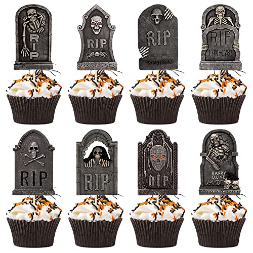 24 Stück Halloween Grabstein Cupcake Topper Horrible Tombstones Friedhof Kuchen Picks Gruselige Cupcake Dekoration für Halloween Themenparty Zubehör von Topfunyy