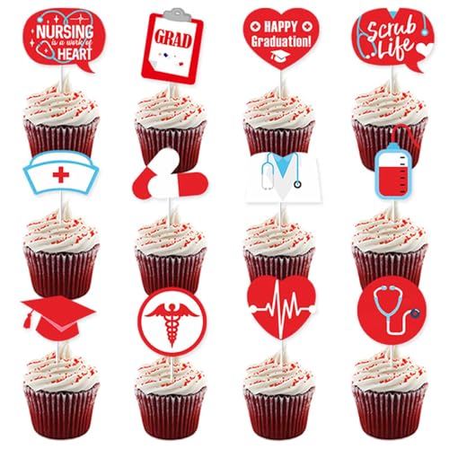 24 Stück Still-Cupcake-Topper, Krankenschwester-Abschluss, Cupcake-Picker für Krankenschwester, medizinische Rn-Themen, Abschlussfeier, Geburtstagsparty, Kuchendekorationen 24 Stück Still-Cupcake-Topper, Krankenschwester-Abschluss, Cupcake-Picker für Krankenschwester, medizinische Rn-Themen, Abschlussfeier, Geburtstagsparty, Kuchendekorationen von Topfunyy