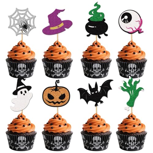 24er Pack Halloween Cupcake Toppers – Kürbis, Spinnennetz, Fledermaus, Geist Kuchen Dekorationen für Halloween Baby Shower Kindergeburtstag Partyzubehör 24er Pack Halloween Cupcake Toppers – Kürbis, Spinnennetz, Fledermaus, Geist Kuchen Dekorationen für Halloween Baby Shower Kindergeburtstag Partyzubehör von Topfunyy
