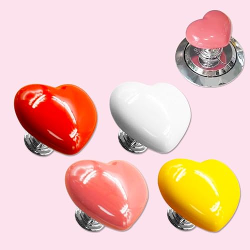 4 Pack WC Push Buttons, Heart Push Buttons for Toilette, Adhesive Love Heart Design Toilet Button Flush Aid Wardrobe Drawer Pulls von Topfunyy