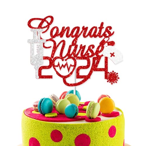 Congrats 2023 Nurse Cake Topper, Rot und Silber Glitzer Nursing Graduation Cake Pick for Medical Rn Theme 2023 Abschluss Geburtstag Party Kuchen Dekorationen von Topfunyy
