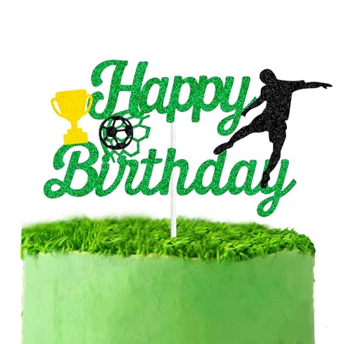 Fußball-Kuchenaufsatz, "Happy Birthday"-Schild, Fußballspieler-Kuchendekorationen für Sportthema, Mann, Jungen, Mädchen, Geburtstagsparty-Dekoration, Zubehör von Topfunyy