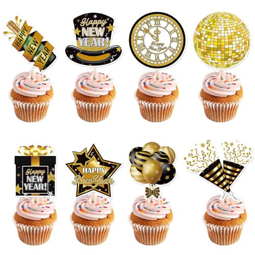 Happy New Year Cupcake-Topper, 24 Stück Cheers to 2024 Cupcake Picks Welcome to 2024 Dekorationen für 2024 Silvester Party Dekor von Topfunyy