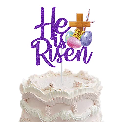 He is Risen Cake Topper, lila Glitzer Jesus Osterkuchen Pick für Jesus Ostern Christliche Urlaub Kreuz Party Kuchen Dekoration von Topfunyy