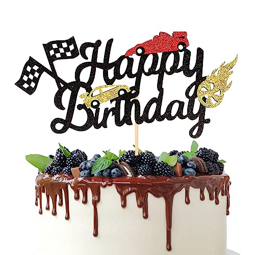 Rennwagen-Kuchenaufsatz, glitzernd, alles Gute zum Geburtstag, Rennwagen, Zielflagge, Kuchendekoration für Kinder, Jungen, Mädchen, Geburtstagsfeier, Sportveranstaltung, Partyzubehör Rennwagen-Kuchenaufsatz, glitzernd, alles Gute zum Geburtstag, Rennwagen, Zielflagge, Kuchendekoration für Kinder, Jungen, Mädchen, Geburtstagsfeier, Sportveranstaltung, Partyzubehör von Topfunyy