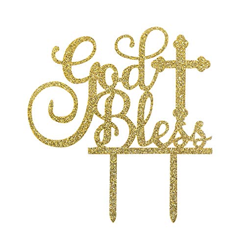 Topfunyy „God Bless“-Kuchenaufsatz aus glänzendem Gold, Acryl-Aufsatz für Taufe, Erstkommunion, Babyparty, Party-Dekoration von Topfunyy