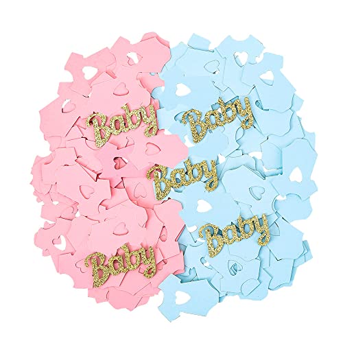 Topfunyy 220 Stück Baby-Kleidungs-Konfetti, glitzerndes Baby-Geschlechts-Enthüllungs-Rosa-Blau-Einteiler, Tischkonfetti für Babyparty-Geschlechts-Enthüllungs-Partydekorationen von Topfunyy