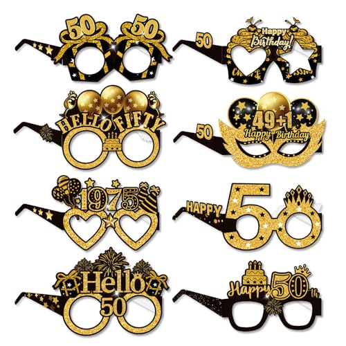 Topfunyy Papierbrillen-Dekorationen zum 40. Geburtstag für Männer und Frauen, 8er-Pack schwarz-goldene „Happy 40th Birthday“-Papierbrillen, Foto-Requisiten für Partyzubehör zum 40. Geburtstag (50th) von Topfunyy