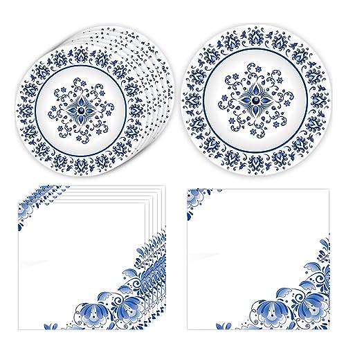 Topfunyy Partygeschirr mit Blumenmuster, Blau und Weiß, 20 Teller und 20 Servietten, Entsorgungsgeschirr für Geburtstagsparty, Babyparty, Hochzeit, Partyzubehör Topfunyy Partygeschirr mit Blumenmuster, Blau und Weiß, 20 Teller und 20 Servietten, Entsorgungsgeschirr für Geburtstagsparty, Babyparty, Hochzeit, Partyzubehör von Topfunyy