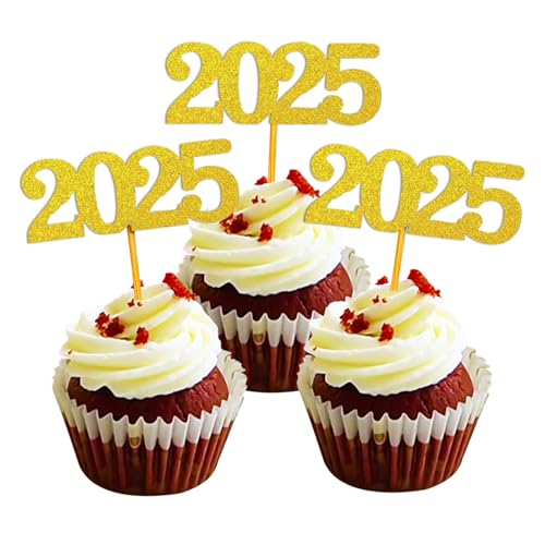 Tortenaufsätze für Abschlussfeier, Goldglitzer, Zahl 2025, Lebensmittel-Aufsätze, Dekorationen für 2025, Neujahr, Geburtstag, Abschlussfeier, Hochzeit, Party-Dekorationen, 24 Stück Tortenaufsätze für Abschlussfeier, Goldglitzer, Zahl 2025, Lebensmittel-Aufsätze, Dekorationen für 2025, Neujahr, Geburtstag, Abschlussfeier, Hochzeit, Party-Dekorationen, 24 Stück von Topfunyy