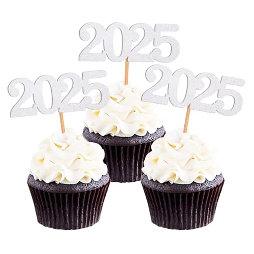 Tortenaufsätze für Abschlussfeiern, silberfarbene Glitzer-Zahl 2025, Lebensmittel-Aufsätze, Dekorationen für 2025, Neujahr, Geburtstag, Abschlussfeier, Hochzeit, Party-Dekorationen, 24 Stück Tortenaufsätze für Abschlussfeiern, silberfarbene Glitzer-Zahl 2025, Lebensmittel-Aufsätze, Dekorationen für 2025, Neujahr, Geburtstag, Abschlussfeier, Hochzeit, Party-Dekorationen, 24 Stück von Topfunyy