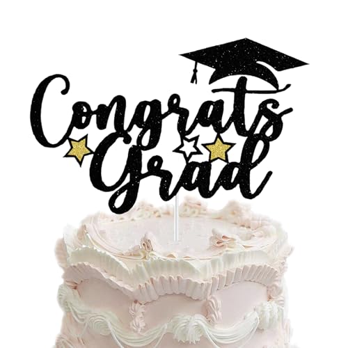 Tortenaufsätze mit Aufschrift "Congrats Grad", schwarzer Glitzer, Klasse von 2024, für Abschlussfeiern, Party-Dekorationen von Topfunyy