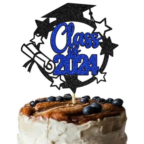 Tortenaufsatz Klasse 2024, blauer Glitzer, Congrats Grade 2024, Abschlussfeier, Kuchenpicker für Abschlussparty, Dekoration von Topfunyy