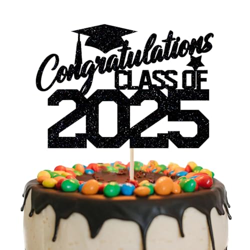 Tortenaufsatz mit Aufschrift "Congratulations Class of 2025", schwarzer Glitzer, 2025 Abschlussfeier, Kuchendekorationen für Congrats Grade High School/College Graduation Party Dekorationen Tortenaufsatz mit Aufschrift "Congratulations Class of 2025", schwarzer Glitzer, 2025 Abschlussfeier, Kuchendekorationen für Congrats Grade High School/College Graduation Party Dekorationen von Topfunyy