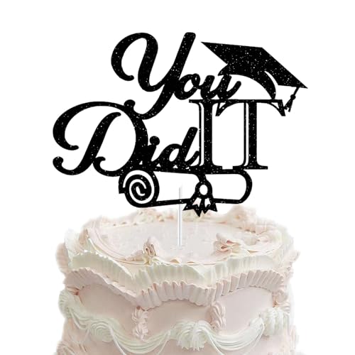 Tortenaufsatz mit Aufschrift "You Did It", schwarzer Glitzer, Aufschrift "Congrats Grad I am Done", für Abschlussfeier 2024, Dekoration von Topfunyy