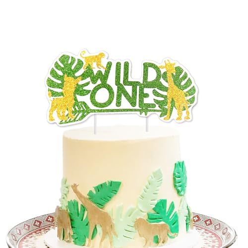 Wild One Cake Topper Dschungelsafari 1. Geburtstag Cake Topper Wildtier Kuchen Dekor für Babyparty 1. Geburtstag Party Dekorationen von Topfunyy