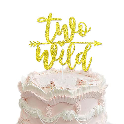 Zwei wilde Geburtstagstorten-Topper, doppelseitig, goldfarben, glitzernd, zweiter Geburtstag, Kuchen-Picker für Baby-Party-Dekorationen zum 2. Geburtstag … von Topfunyy