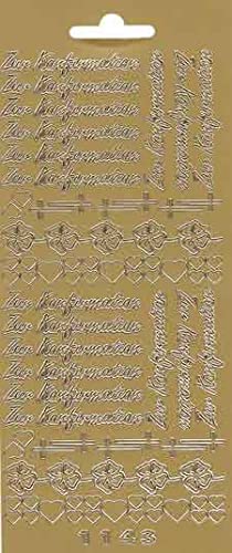 1 Bogen Konturensticker 10x23cm "Zur Konfirmation" versch.Symbole gold von Tophobby