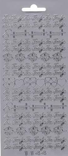 Konturensticker zur Taufe, Kreuze, Blumen, Herzen, Silber, 11 x 23 cm von Tophobby