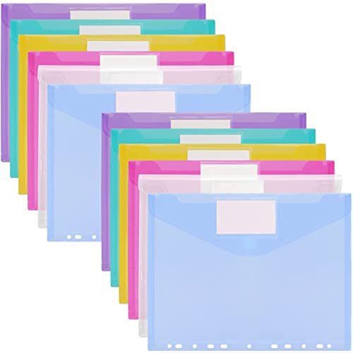 Toplive 12 Stück A4 Schulranzen Handtasche aus Kunststoff A4 11 Löcher Schulranzen Umschlag transparent A4 Buchstabe Größe wasserdicht Polyethylen Umschlag Ordner für Büro und Schulbedarf 6 Farben von Toplive
