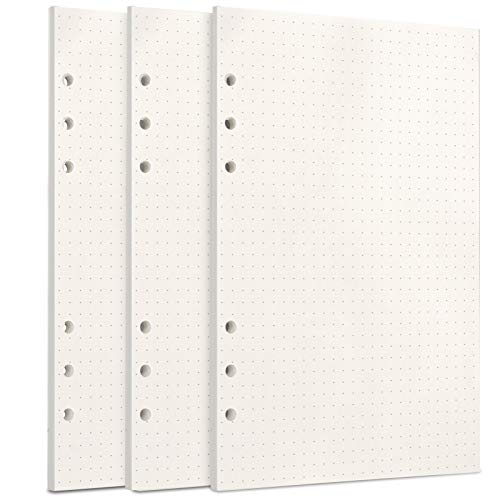 Toplive A5 Nachfüllpapier, [3 Stück] 100 g/m² dickes, nachfüllbares Papier, 6-Löcher, Füllstoffeinsätze, Papier, 135 Blatt, 270 Seiten, A5-Papier für Ringbuch, Tagebuch, Planer, gepunktetes Papier von Toplive