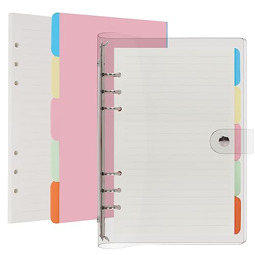 Toplive A6 Ringbuch 6 Runde Ringmappe Transparent PVC Notizbuchhülle Binder Tagebuch mit A6-Füllpapier und 5 Index Register von Toplive