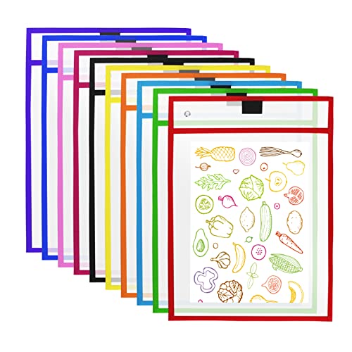 Toplive Abwischbare Hüllen, 10 Packungen mit trocken abwischbaren Hüllen A4, Blattschutz aus Kunststoff, mehrfarbig, transparent, 10 x 13 Zoll, trocken abwischbare Taschen, wiederverwendbar von Toplive
