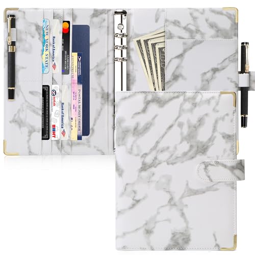 Toplive Leder A5 Ringbuch, 6-Ring Planer-Notizbuch-Hülle für A5 Füllpapier (Innenpapier nicht enthalten), Marmor Weiß von Toplive
