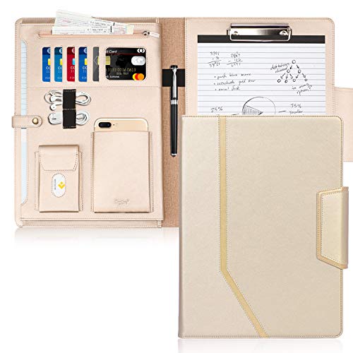 Toplive Schreibmappe A4 Konferenzmappe PU Leder Ordner Klemmbrett Dokumentenmappe, Kartenfächer, Visitenkartenetui- Perfekt als Konferenzmappe,Gold von Toplive