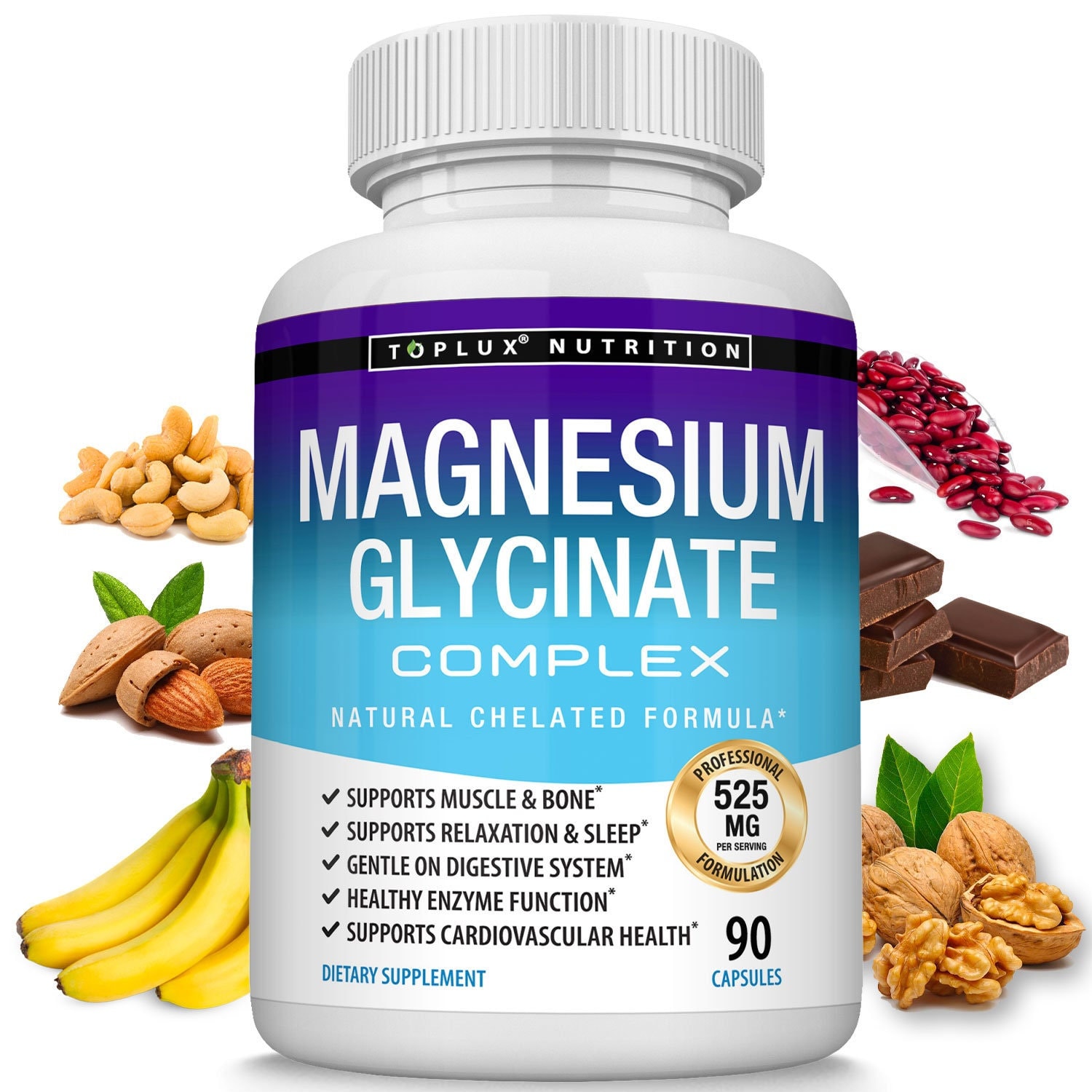 Magnesium Glycinat Komplex - Ergänzung 525 Mg von TopluxNutrition