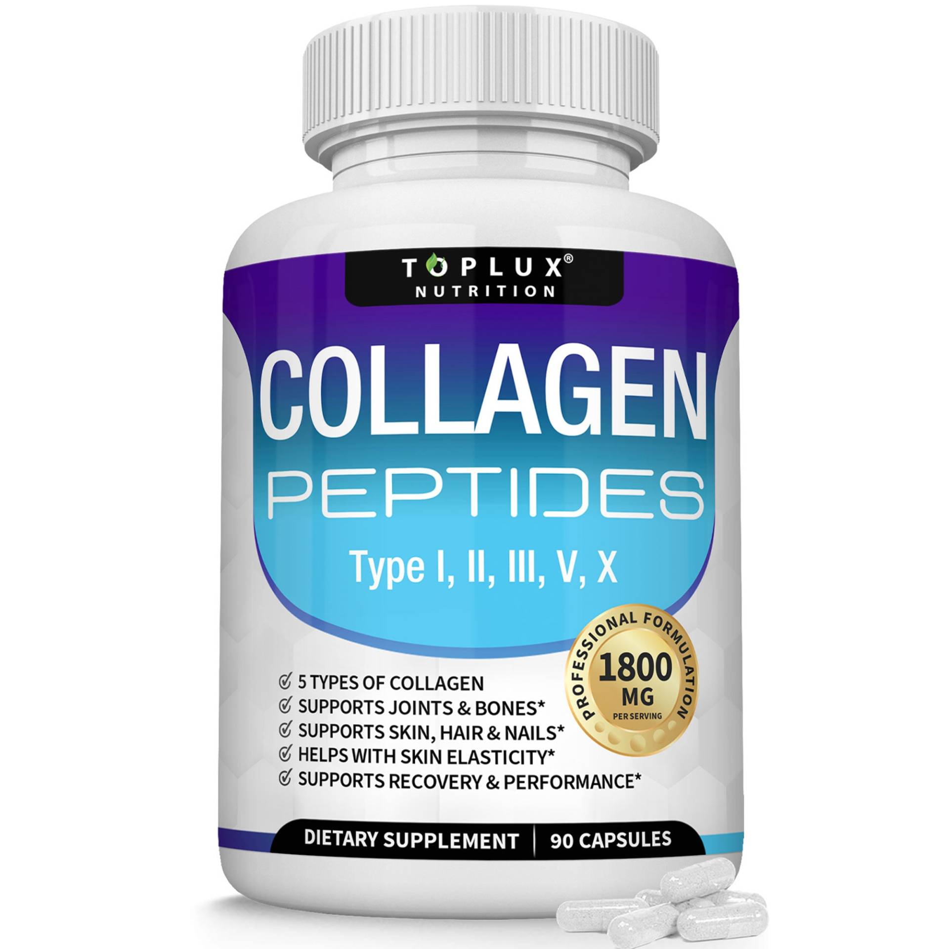 Multi Collagen-Peptide-Komplexe Pulver-Pillen 1800 Mg von TopluxNutrition