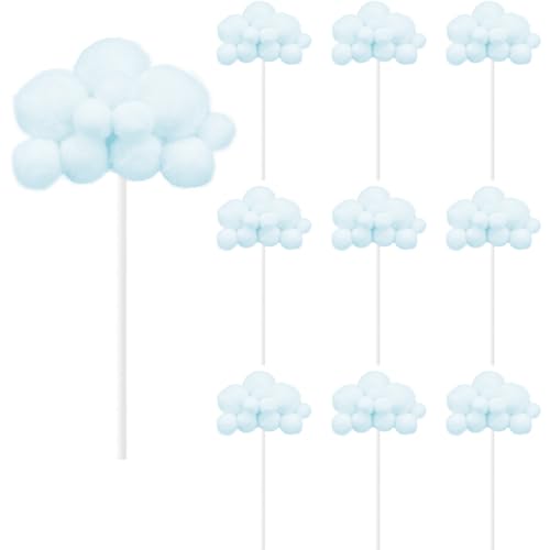10 Pack Weiße Wolke Tortenaufleger 3D Plüsch Wolke Cupcake Toppers Kuchen Dessert Dekoration Für Geburtstag Hochzeit Party Baby Dusche (Blau) von Topoloar