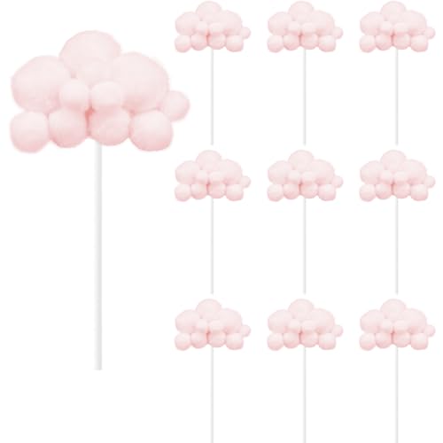 10 Pack Weiße Wolke Tortenaufleger 3D Plüsch Wolke Cupcake Toppers Kuchen Dessert Dekoration Für Geburtstag Hochzeit Party Baby Dusche (Rosa) von Topoloar
