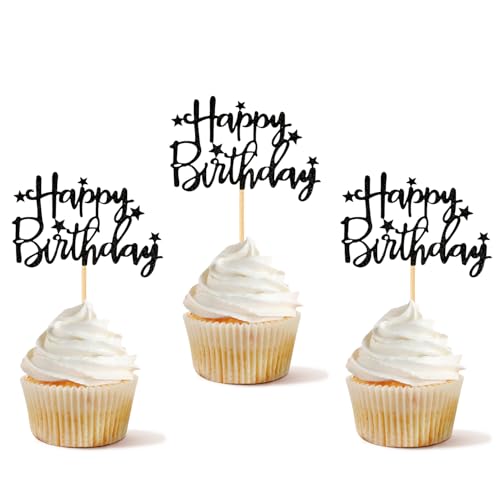 Topoox 30 Stück Happy Birthday Cupcake Topper mit Stern Schwarz Glitzer Geburtstag Kuchen Topper Picks für Geburtstagsfeier Jubiläum Feier Topoox 30 Stück Happy Birthday Cupcake Topper mit Stern Schwarz Glitzer Geburtstag Kuchen Topper Picks für Geburtstagsfeier Jubiläum Feier von Topoox