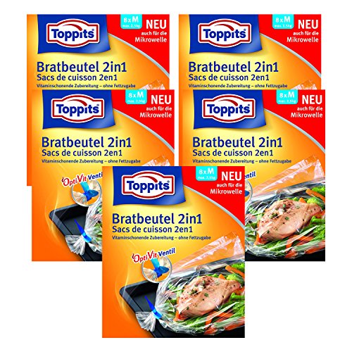 Toppits Bratbeutel 2in1 Medium (25 x 38cm), 5er Pack (5 x 8 Beutel) von Toppits