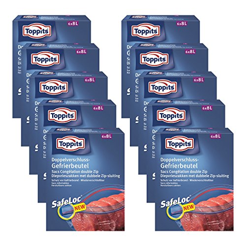 Toppits Doppelverschluss Beutel 8L (33 x 38cm), 10er Pack (10 x 6 Beutel) von Toppits