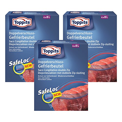 Toppits Doppelverschluss Beutel 8L (33 x 38cm), 3er Pack (3 x 6 Beutel) von Toppits